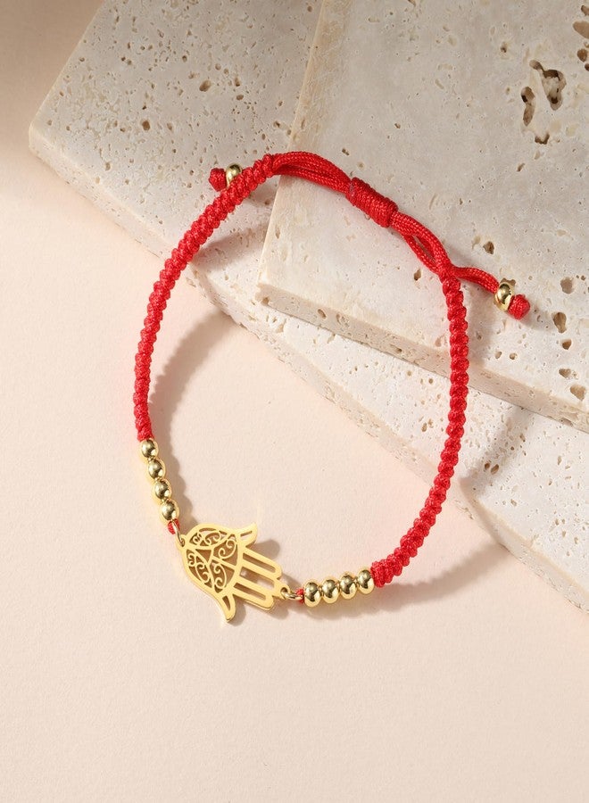 UNIFT Hand of Fatima Bracelet for Women Men Stainless Steel Hamsa Fatima Hand With a Bead Colorful Weave Adjustable Bracelet Talisman Jewelry (gold-R) - Image 4